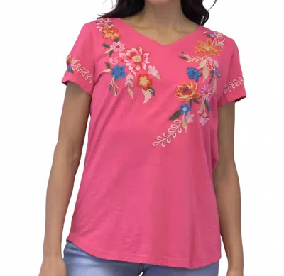 Caite & Kyla Flo Tee In Azalea Pink In Multi