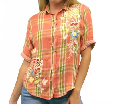 Caite & Kyla Frances Blouse In Watermelon Plaid In Multi