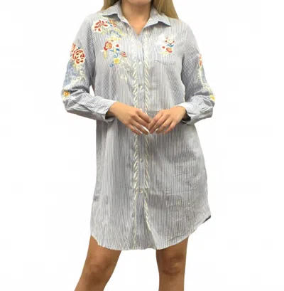 Caite & Kyla Lara Dress In Grey Stripe In Blue