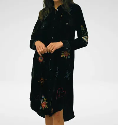 Caite & Kyla Marlowe Velvet Embroidered Dress In Black