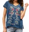 Caite & Kyla Tilly Embroidered Tee In Vintage Indigo In Blue