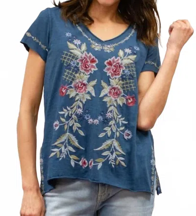 Caite & Kyla Tilly Embroidered Tee In Vintage Indigo In Blue