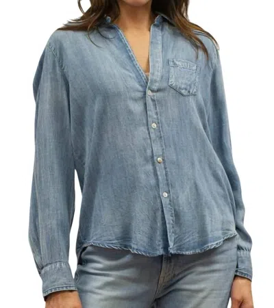 Caite & Kyla Vintage Rose Embroidered Denim Top In Multi