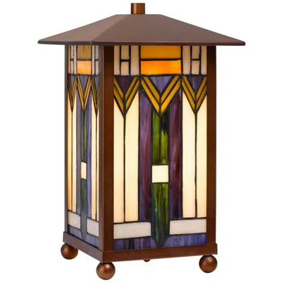 Cal Lighting 14" Bronze Tiffany-style Mission Accent Table Lamp