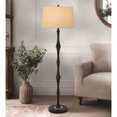 Cal Lighting 150w 3 Way Cohoes Metal Floor Lamp With Hardback Linen Shade In Black