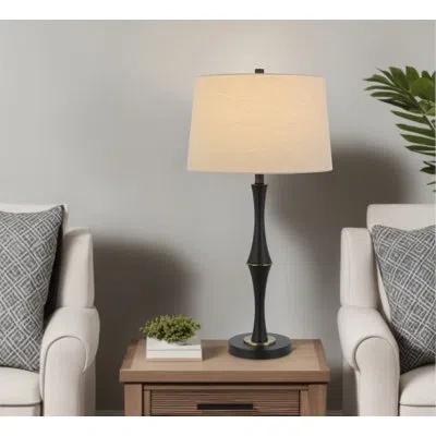 Cal Lighting 150w 3 Way Cohoes Metal Table Lamp With Hardback Linen Shade In Black