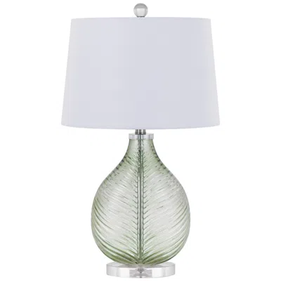 Cal Lighting 150w 3 Way Coral Glass Table Lamp With Hardback Fabric Shade