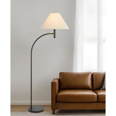 Cal Lighting 150w 3 Way Groton Metal Mini Arc Floor Lamp With Hardback Fabric Shade In Gray