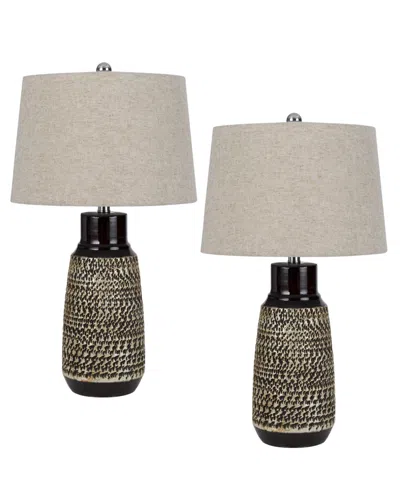 Cal Lighting 27" Height Ceramic Lamp Set In Black,antique Silver