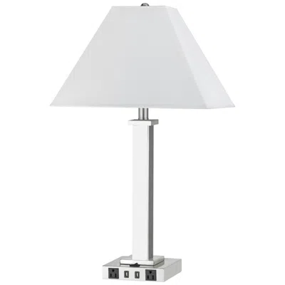 Cal Lighting 28" High Brushed Steel Power Outlet Usb Table Lamp In White