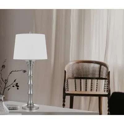 Cal Lighting 32'' Table Lamp Set In Brushed Steel,white
