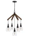 Cal Lighting 36" Height Wood And Metal Chandelier In Wood,dark Bronze