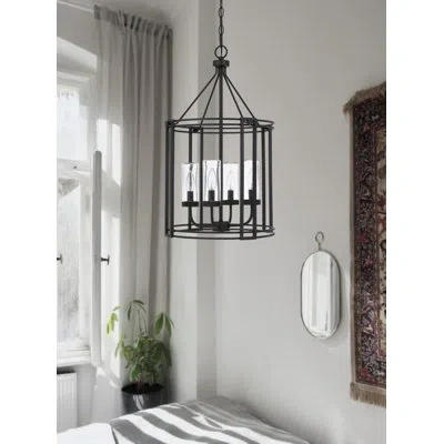 Cal Lighting 4 - Light Lantern Cylinder Chandelier In Black