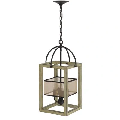 Cal Lighting 4 - Light Lantern Rectangle Chandelier With Wood Accents In Beige