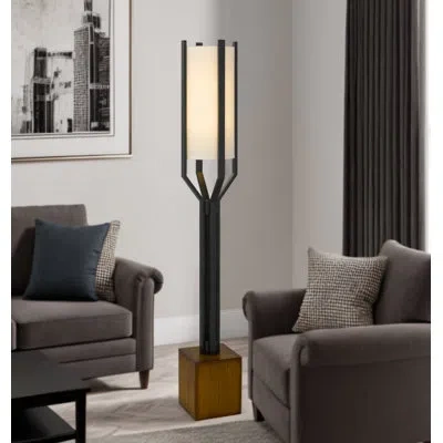 Cal Lighting 60w Keene Metal Floor Lamp With Inrtegrated Hardback Fabric Shade In Black