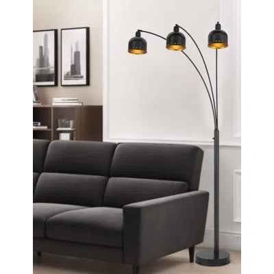 Cal Lighting 60w X 3, 3 Way Ellington Arc Floor Lamp With Metal Gold Tone Shades And Heavy Weighted Base In Bronzed