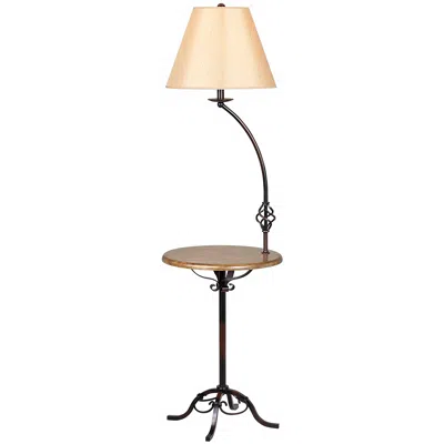 Cal Lighting 61 1/2" Rustic Wrought Iron Wood Table Floor Lamp In Brown