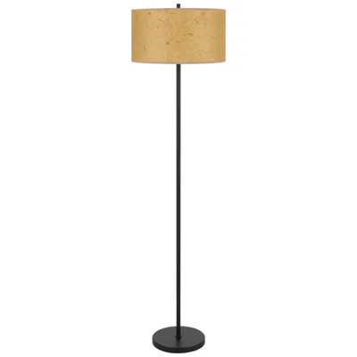 Cal Lighting 61" High Black Metal And Beige Drum Shade Floor Lamp In Brown