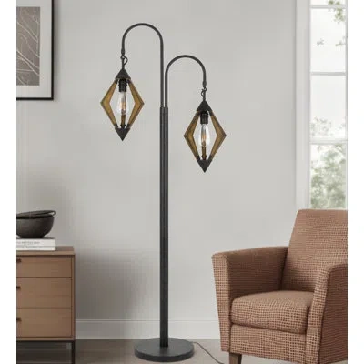 Cal Lighting 6w X 2 Valence Pine Wood/metal Floor Lamp With Diamond Shape Shade. 6w Edison Style Led Bulbs Are In