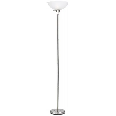 Cal Lighting 70" High Brushed Steel Modern Torchiere Floor Lamp In White