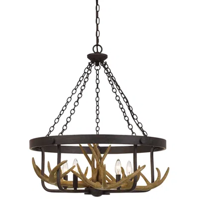 Cal Lighting Angelo 26 3/4" Wide Iron Metal 5-light Antler Chandelier In Brown