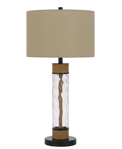 Cal Lighting Bartow 32" Height Metal And Glass Table Lamp In Black,burlap,textured Glass