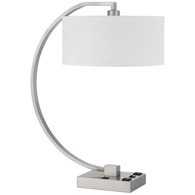 Cal Lighting Belfort 26" Brushed Steel Outlets And Usb Desk Lamp In White