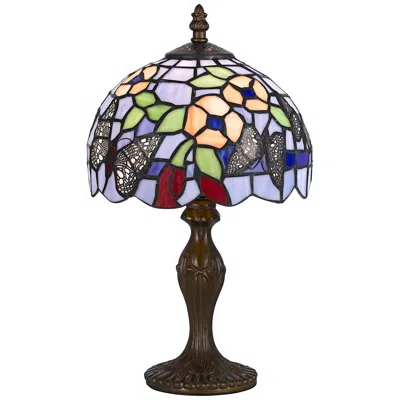 Cal Lighting Butterfly And Flower 14" High Tiffany-style Accent Lamp In Blue