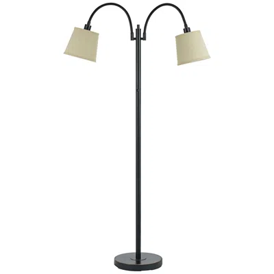 Cal Lighting Clark 65" Bronze Double Gooseneck Arm Floor Lamp In White