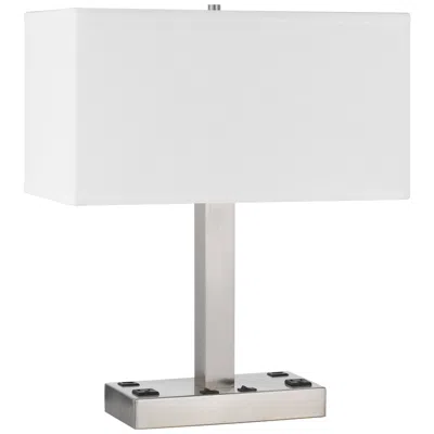 Cal Lighting Colmar 20 1/2" Brushed Steel Outlets And Usb Desk Lamp In White