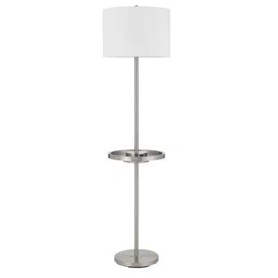 Cal Lighting Crofton 62" Brushed Steel Tray Table Usb Floor Lamp In White