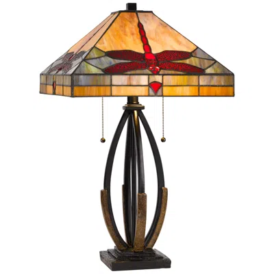 Cal Lighting Dragon Fly 23 3/4" Dark Bronze Art Glass Table Lamp In Multi