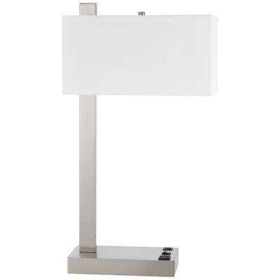 Cal Lighting Drancy 25" Brushed Steel Outlet And Usb Desk Lamp In White