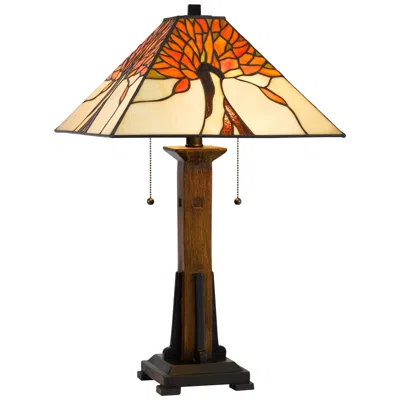Cal Lighting Fiery Orange 23" High Faux Wood Art Glass Table Lamp In Brown