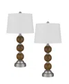 Cal Lighting Grange 28.25" Height Resin Table Lamp Set In Justic Oak,brushed Steel