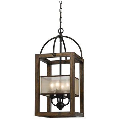 Cal Lighting Harper Wood 12" Wide Iron Candelabra Pendant Chandelier In Brown
