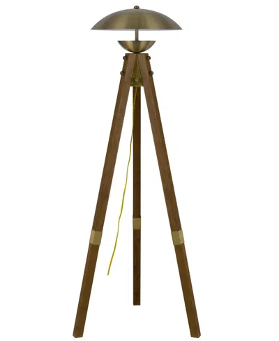 Cal Lighting Lakeland 55" Height Wood And Metal Floor Lamp In Antique Brass,wood