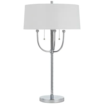 Cal Lighting Lesina 31" Chrome Metal Table Lamp With Linen Shade In White