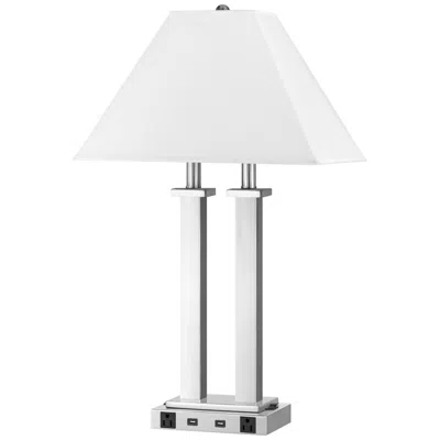 Cal Lighting Maxim Double Light 26" Brushed Steel Metal Usb Desk Lamp In White