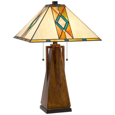 Cal Lighting Mission 25" High Faux Wood Tiffany Art Glass Table Lamp