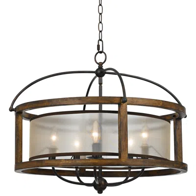 Cal Lighting Mission 26" Wide Rustic Wood 5-light Pendant Chandelier In Brown