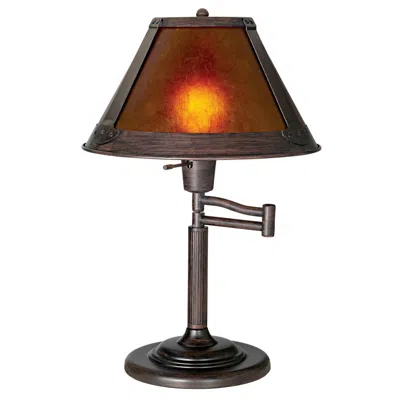 Cal Lighting Mission Bronze 18" High Mica Shade Swing Arm Table Lamp In Brown