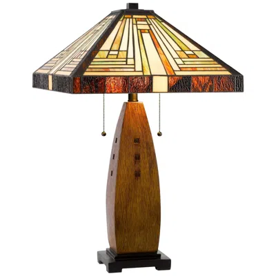 Cal Lighting Mission Tiffany Style 27" Wood And Art Glass Table Lamp In Brown