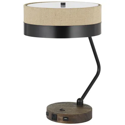 Cal Lighting Parson 20" Wood And Black Finish Outlet And Usb Desk Lamp In Brown