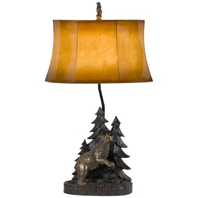 Cal Lighting Rustic Mountain Forest And Bear Table Lamp With Leatherette Shade In Brown