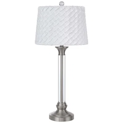 Cal Lighting Ruston Brushed Steel Clear Crystal Column Table Lamp In White