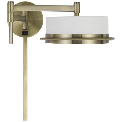 Cal Lighting Sarnen Antique Brass Led Plug-in Swing Arm Reading Wall Lamp In White