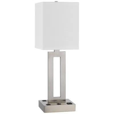 Cal Lighting Sarnia 24" Brushed Steel Outlet And Usb Desk Lamp In White