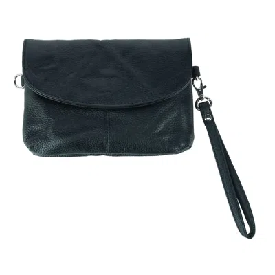 Cal-wyn Women's Leather Wristlet Clutch With Removable Crossbody Strap In Black
