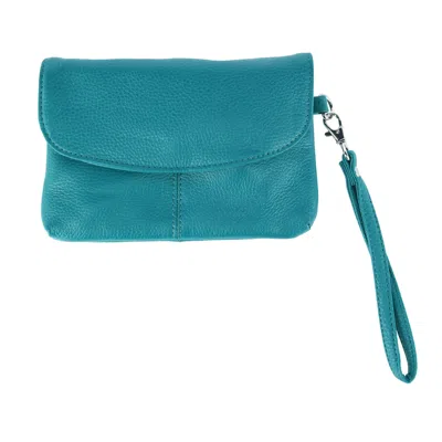 Cal-wyn Women's Leather Wristlet Clutch With Removable Crossbody Strap In Blue